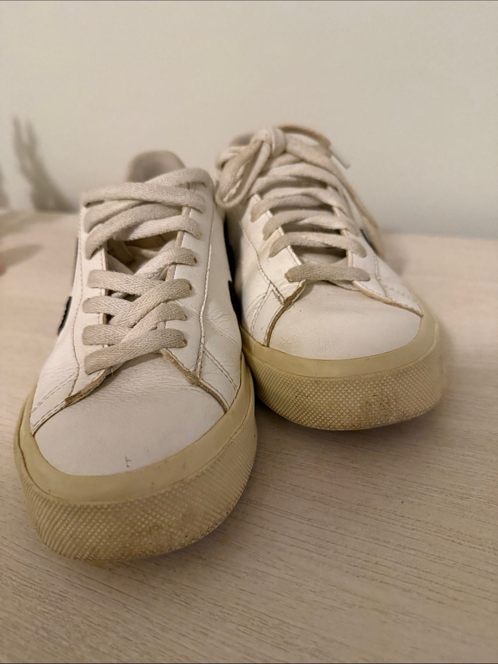 Veja White Leather V-10 Sneakers with Black V Logo - Picture 3 of 6